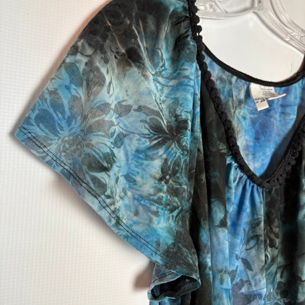 Y2K Velvet Burnout Tie Dye Floral Sheer Butterfly Sleeve Top XL Fairy Whimsigoth - Picture 3 of 8